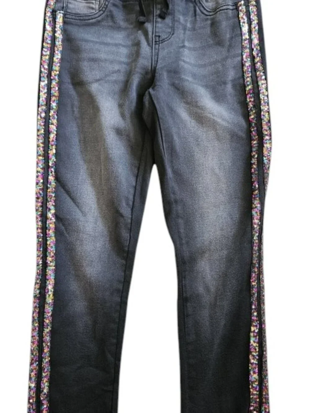 WONDER NATION Black Sequined Accent Cropped Jeans Girls Size 10-12